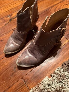 women Brown Leather Ankle Booties - Sleek Pointed Toe size 38 USA size 7 1/2